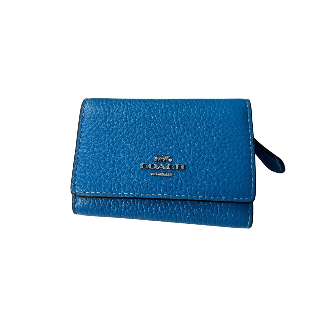 COACH MICRO WALLET ELECTRIC BLUE WITH SILVER-TONED HARDWARE NWT